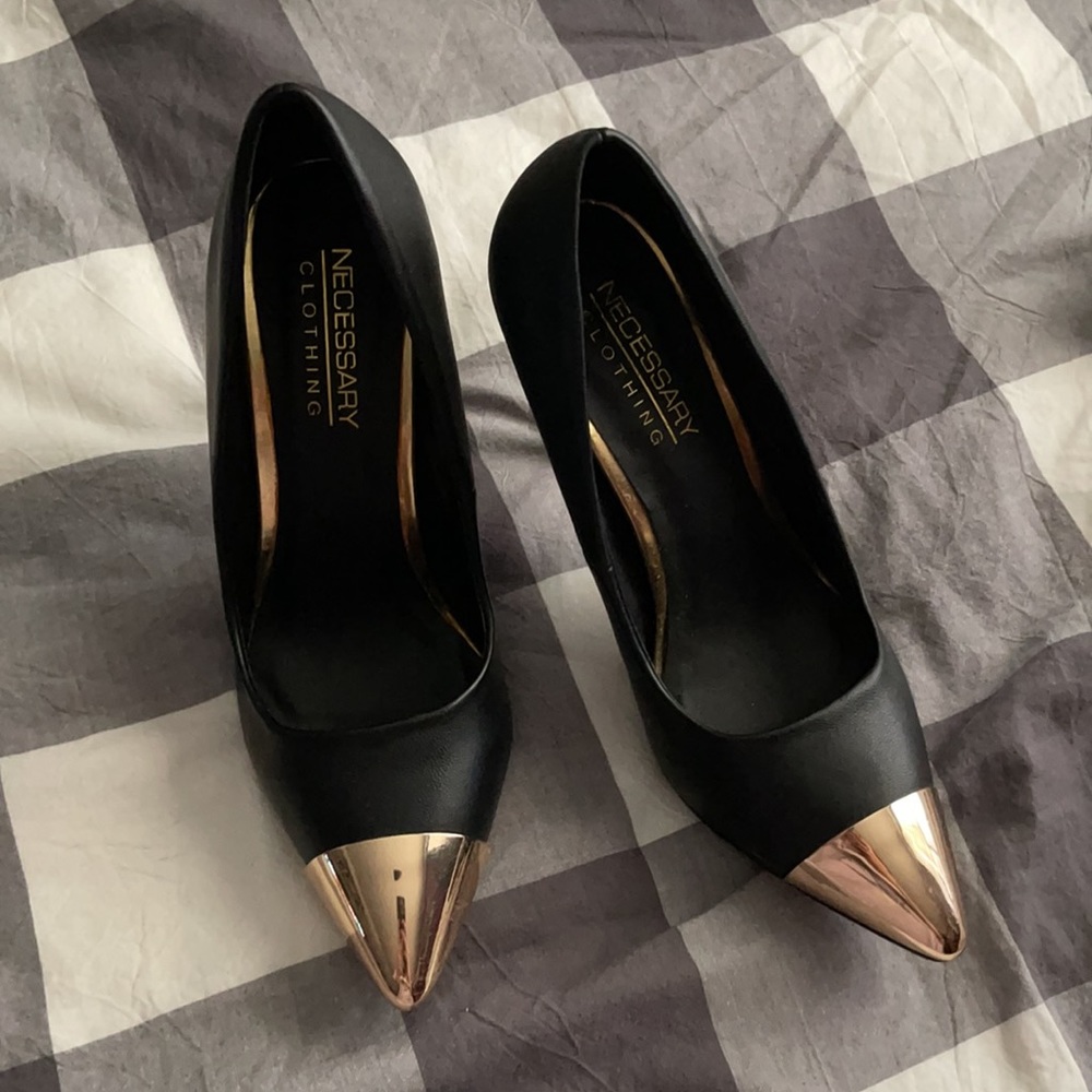 Black Gold Toe Dipped Heels